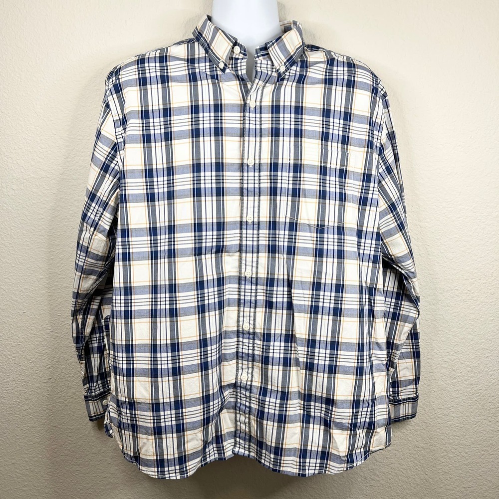 Hawker Rye Button Down Shirt Men's Size XL Short Blue Plaid Stretch Long Sleeve